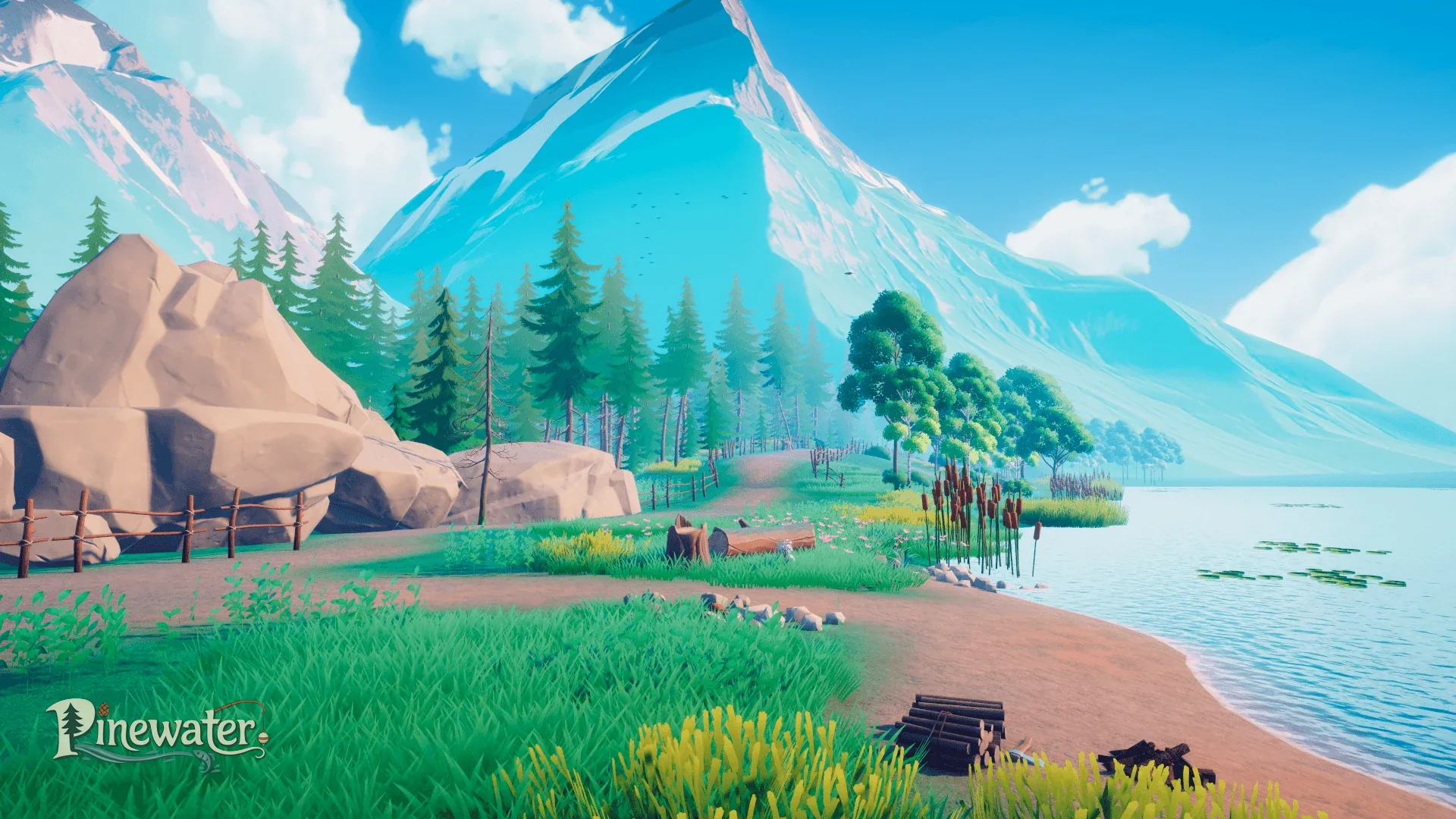 A tranquil mountain lake and pine shoreline